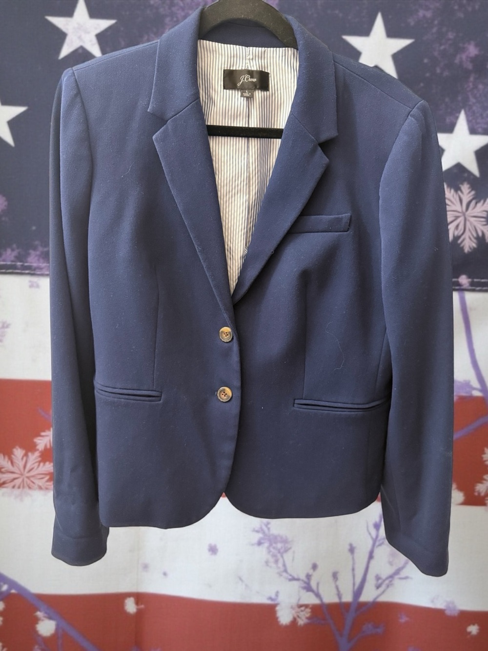 J. Crew Navy Two-Button Tailored Blazer With Striped Lining